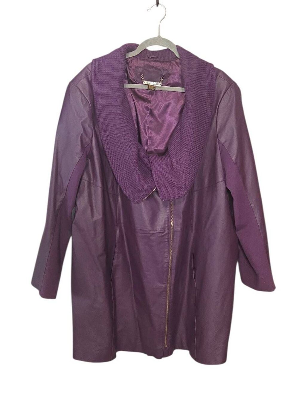IMAN Global Chic Purple Leather Knit Collar Jacket 3X